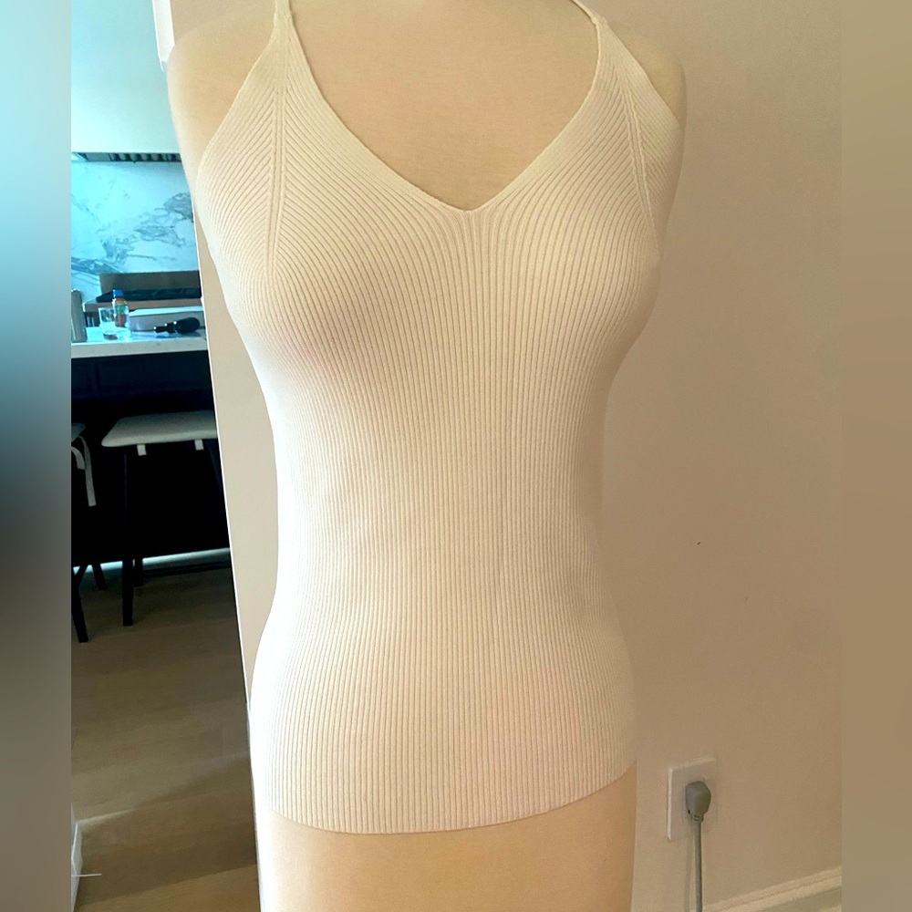 Sandro Fitted Ribbed White Tank Top